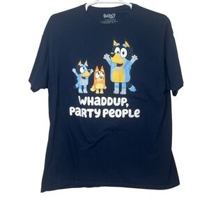 Bluey Whaddup Party People Graphic Print T-Shirt Mens XL 46/48b Blue Short Slv